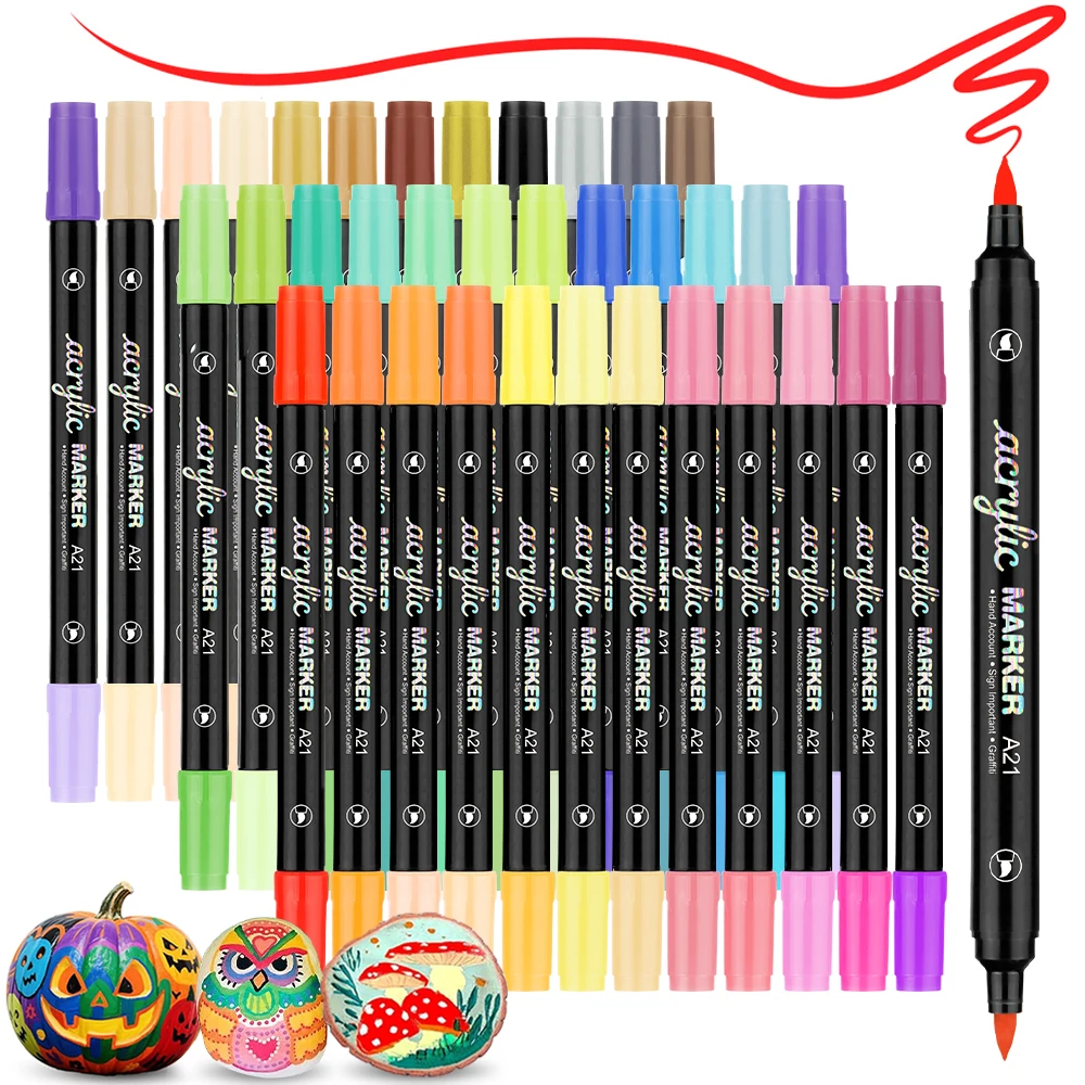 24/48/72 Colors Dual Tip Acrylic Paint Pens Markers  for Christmas Wood Stone Rock Painting Glass Ceramic Surfaces DIY Crafts