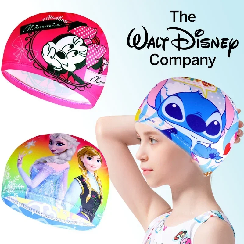 

Disney Anime Kids Swim Cap Cartoon Character Print Stitch Elsa Mickey Minnie Boys Girls Cute Stylish Summer Swimming Gear