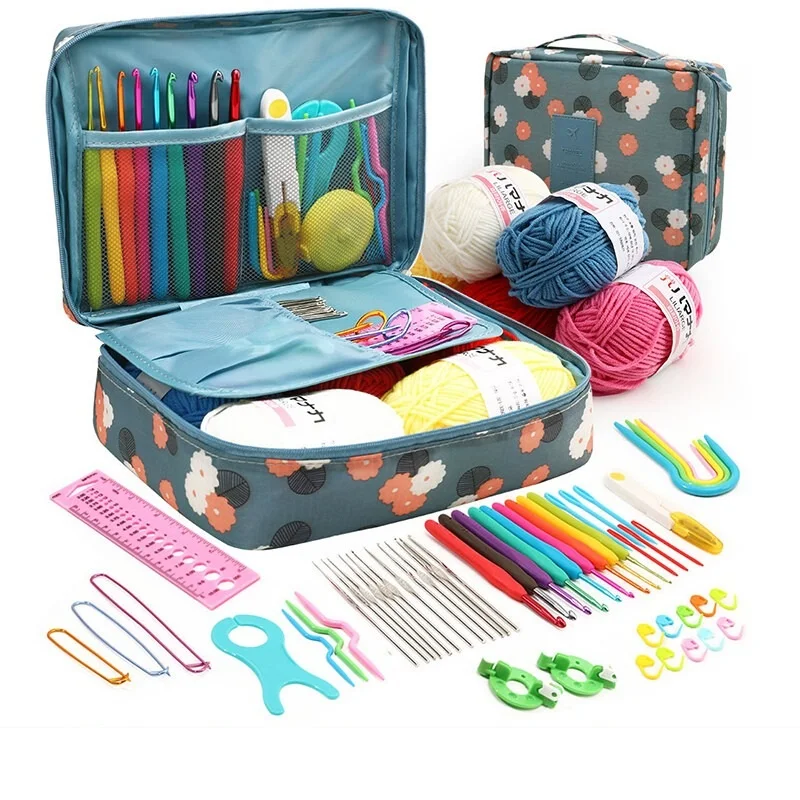 

179Pcs Beginner Crochet Hooks Kit 5 Roll Yarn Knitting Needles Sewing Tools Set