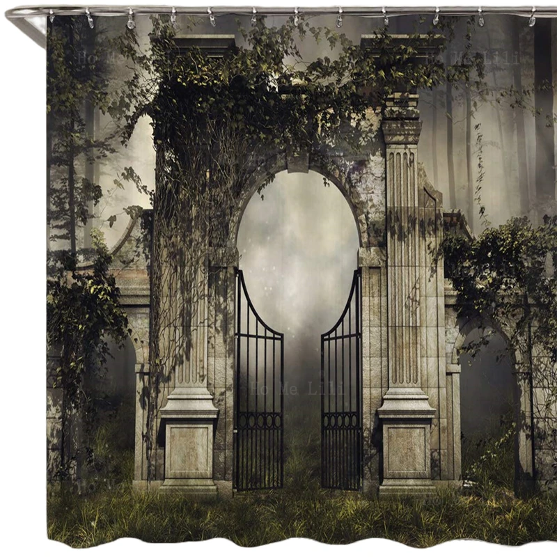 World Magic Kingdom Gothic Garden Gate And Vines In A Forest Polyester Fabric Waterproof Shower Curtain With 12 Hooks