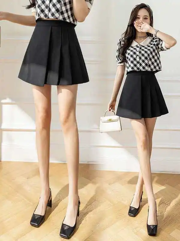 

High Waist Pleated Skirt Women's Spring Summer New A-Line Cleanfit Sle mid Waist Design Polyester Fiber Silk Glossy Fabric