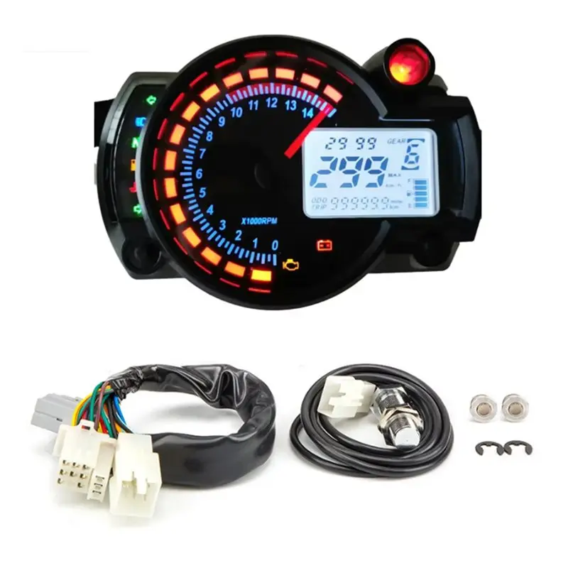 Excellent-MAX 299KM/H Universal LCD Digital Motorcycle Speedometer RX2N Odometer Instrument 7 Colors Dashboard Adjustable Speed