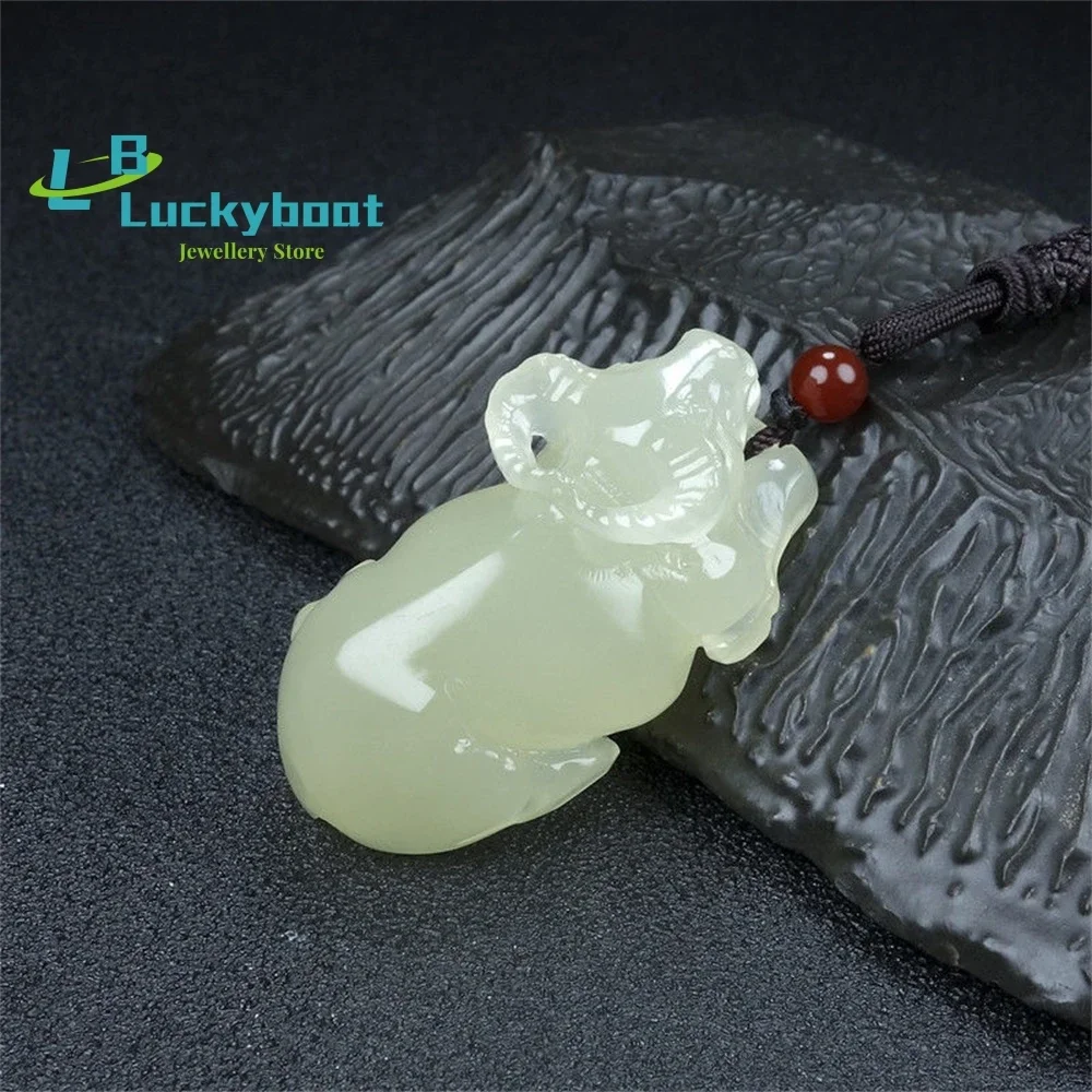 Natural Afghan  Blue And White Jade Ox Pendant Hand-carved Three-dimensional Zodiac Jade  Necklace