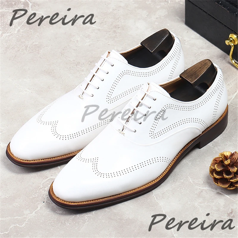 

White Genuine Leather Dress Shoes Men's Wedding Shoes Trendy Versatile Cowhide Pointed Toe Lace-Up Oxford Shoes Plus Size 46