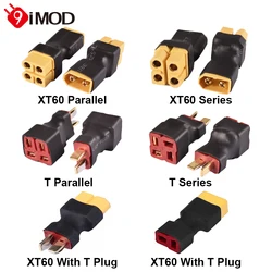 9IMOD 1/2pcs XT60 T Parallel/Series Adapter Connectors No Wire 1 Female to 2 Male/1 Male to 2 Female Plug for RC Lipo Battery