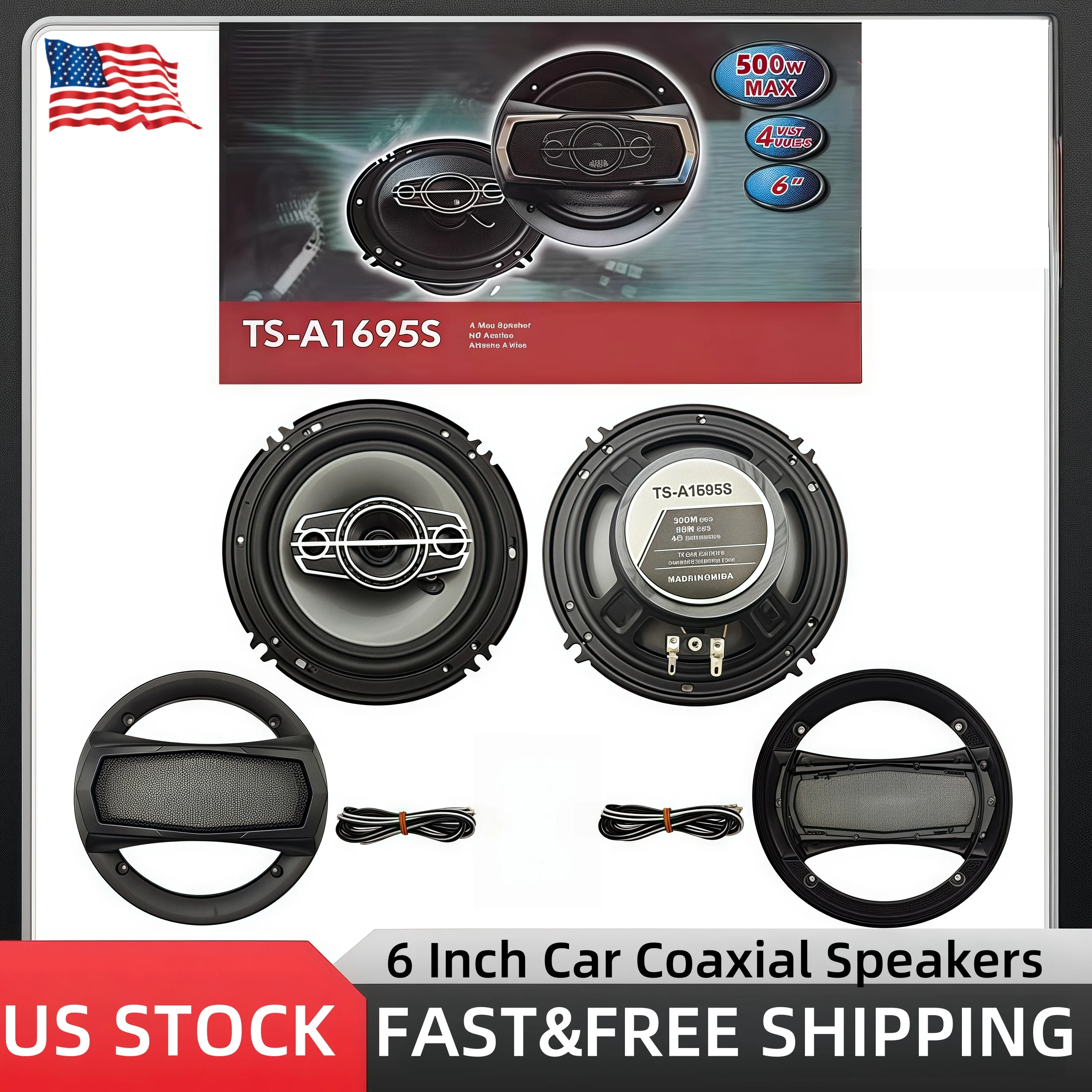 1 Pair 6 Inch Car Speakers 500W 4-Way Car HiFi Coaxial Speaker With Dust Cover And Audio Cable,Full Range Stereo Door Speakers