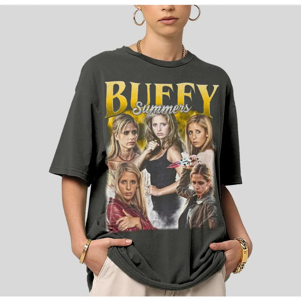 Vampire Hunter Buffy 90s Collage Style T-shirt Summer New Retro Unisex Cotton Casual Fashion T-shirt