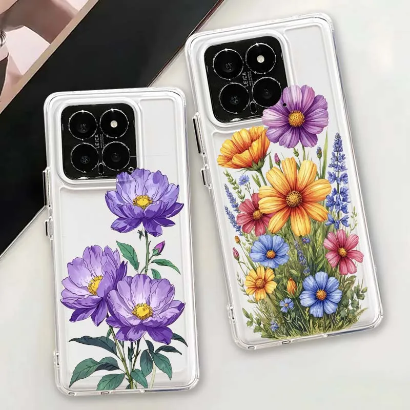 

Beautiful Flower Illustration Phone Case For Xiaomi 17 15 14 13 12 12S 12X 12T 11 11T Pro max Lite ultra TPU Transparent