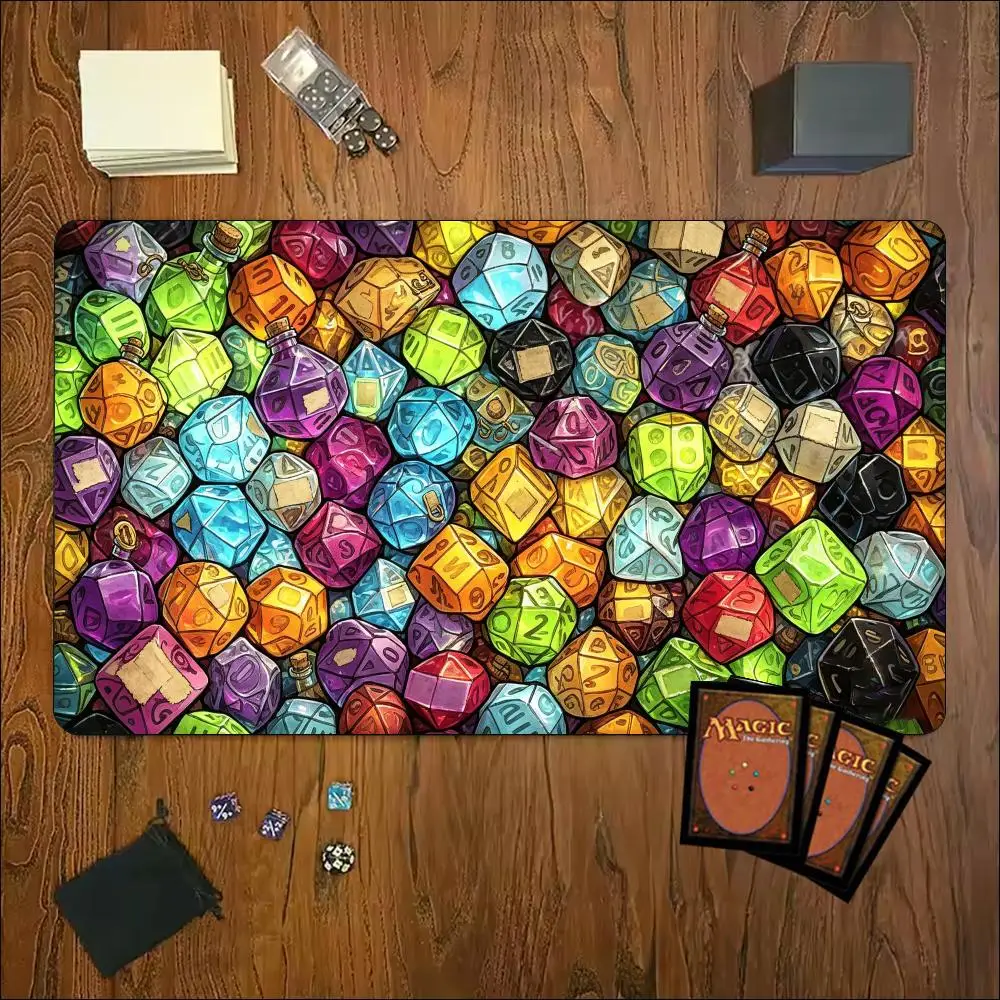 Colorful Polyhedral Dice Pattern Extended Game Playmat Non Slip Rubber Table Mat For Tabletop Card Games And Hobby Gaming