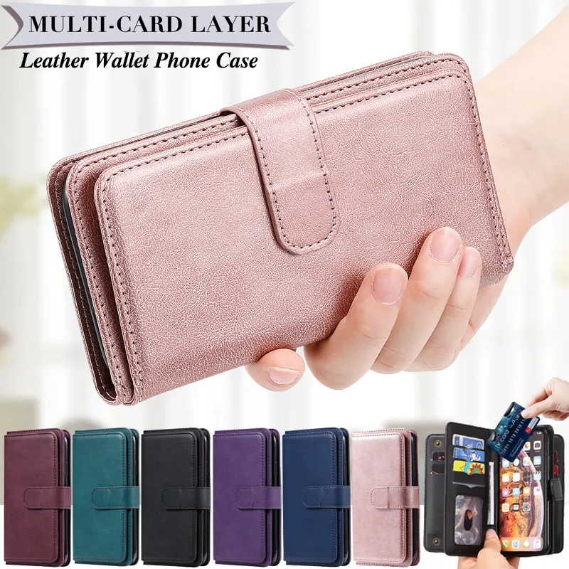 Luxury Leather Wallet Card Slot Phone Case For iPhone 15 14 13 12 11 Pro XS Max X XR SE 2022 7 8 Plus Flip Stand Cover Coque Bag