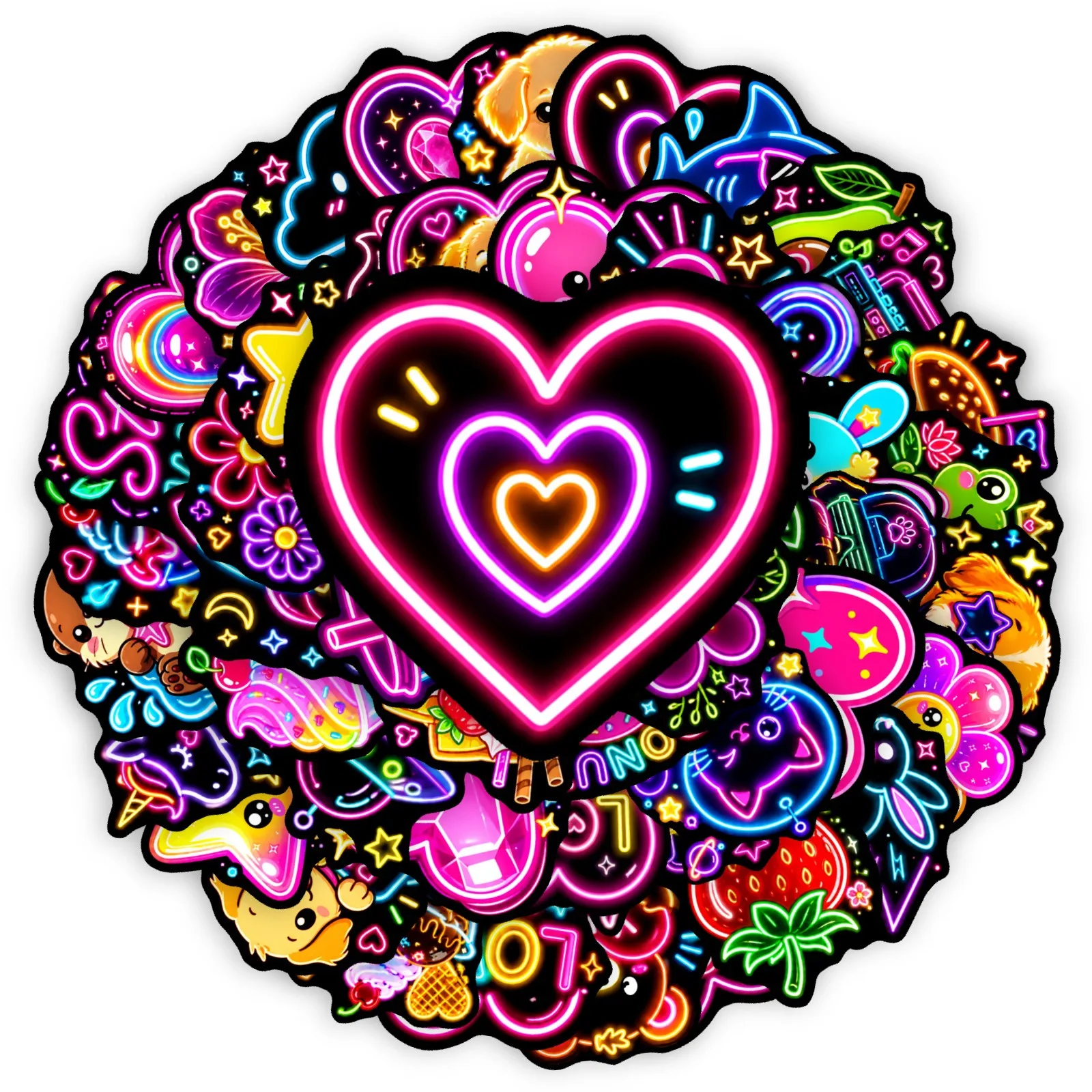 50 PCS Cartoon Fun Neon Fun Mix Match Dark Series Stickers Pack Decorate Luggage Skateboard Storage Box Non Repeated Decals