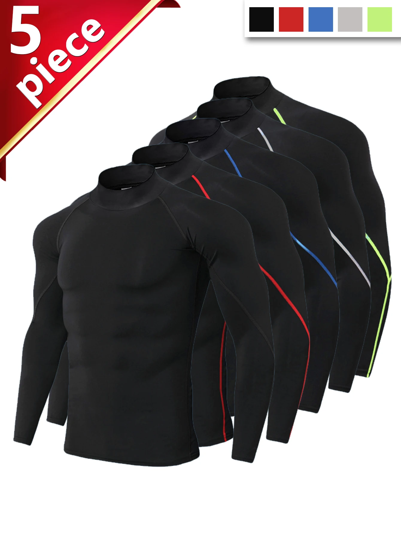 

5PC Men's Basic Solid Color Long Sleeved Comfortable T-shirt, Breathable Quick Drying T-shirtMen's Summer Clothing Compression