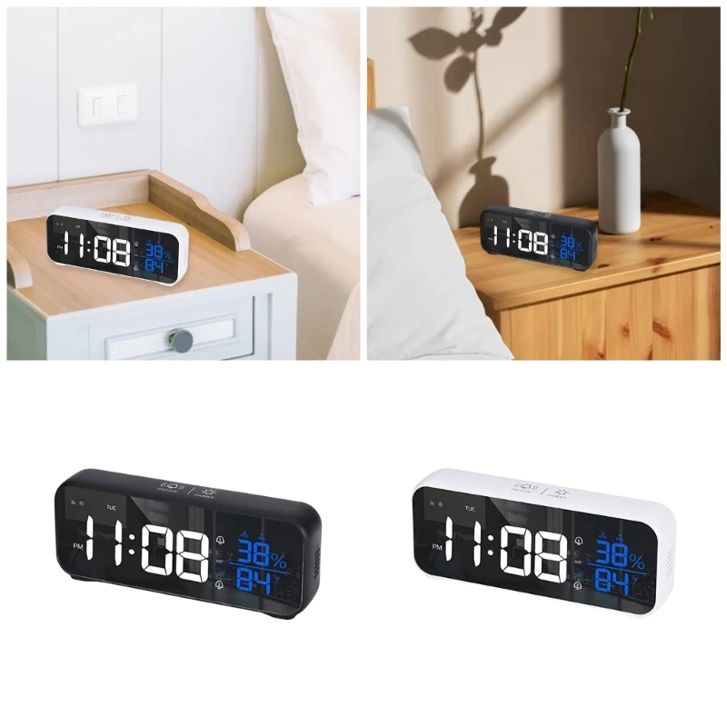 Modern LED Music Alarm Clock with Voice Controlled and 1200mAh Rechargeable Battery Brightness Adjustment for Home Use