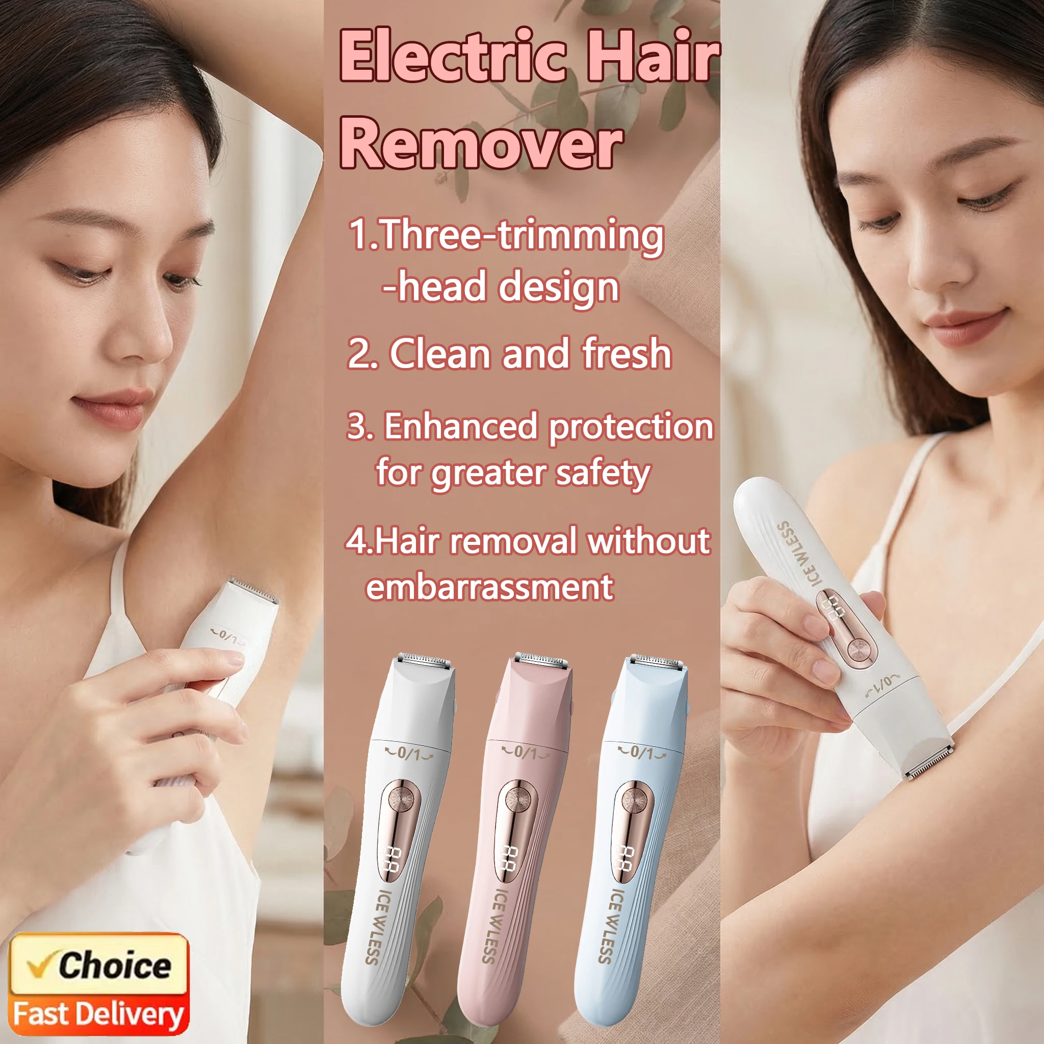 

Женский триммер 3-в-1 с USB-зарядкой, интеллектуальным LCD-дисплеем, для удаления волос на лице, в области подмышек и носа