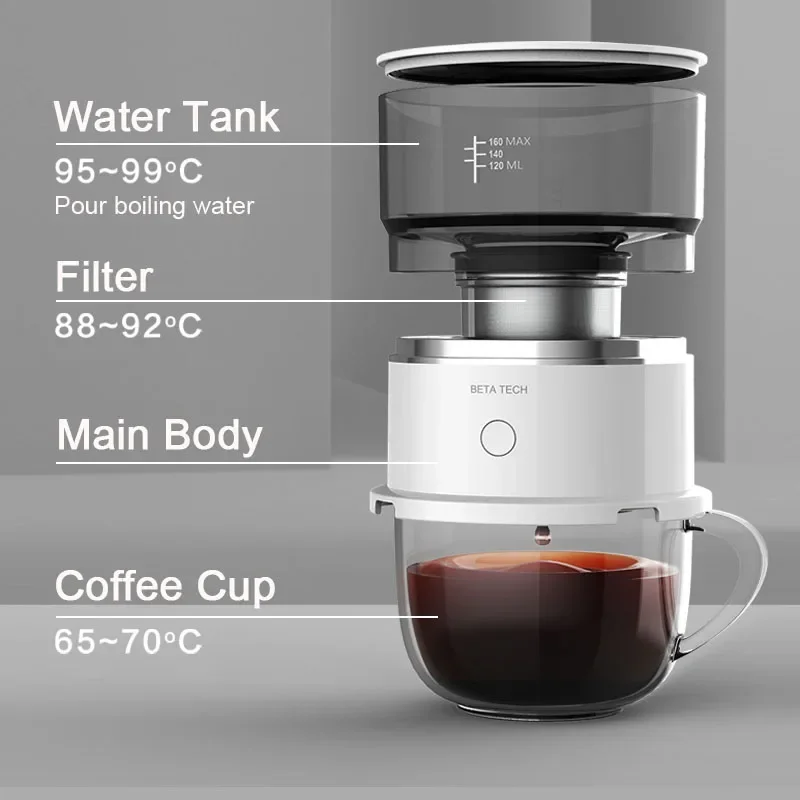 Portable Mini Drip Coffee Maker Cordless Automatic Espresso Coffee Machine for Travelling Camping Hiking Outdoor Gift Recommend