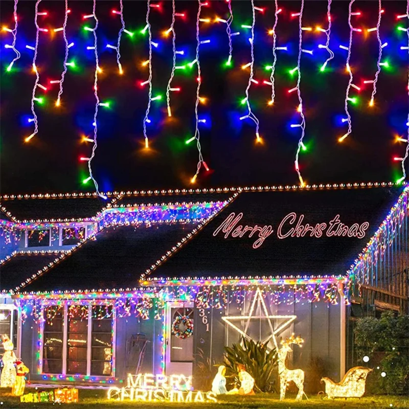 Luces Led de cascada para decoración de exteriores, cadena de luces de Navidad, caída de 5M, 0,4-0,6 m, para fiesta, jardín, aleros