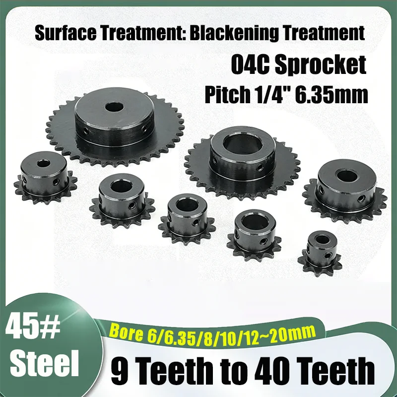 1Pcs #25 Chain Drive Sprocket Wheel 9Tooth To 40Tooth Bore 6/6.35/8/10/12/14/15/16/17/18/20mm Pitch 1/4