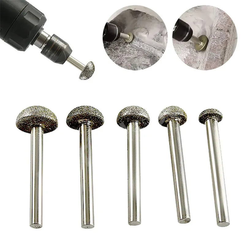 

5Pcs Diamond Burr Carving Grinding Bit Hemispherical 6mm Shank Grinding Engraving Tool Heads For Glass Jade Ceramic Rotary Tools