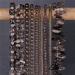 Natural Stone Beads Reiki Raw Smoky Quartzs Crystal Loose Spacer Bead Round Faceted Chips Beaded For Jewelry Making Accessories