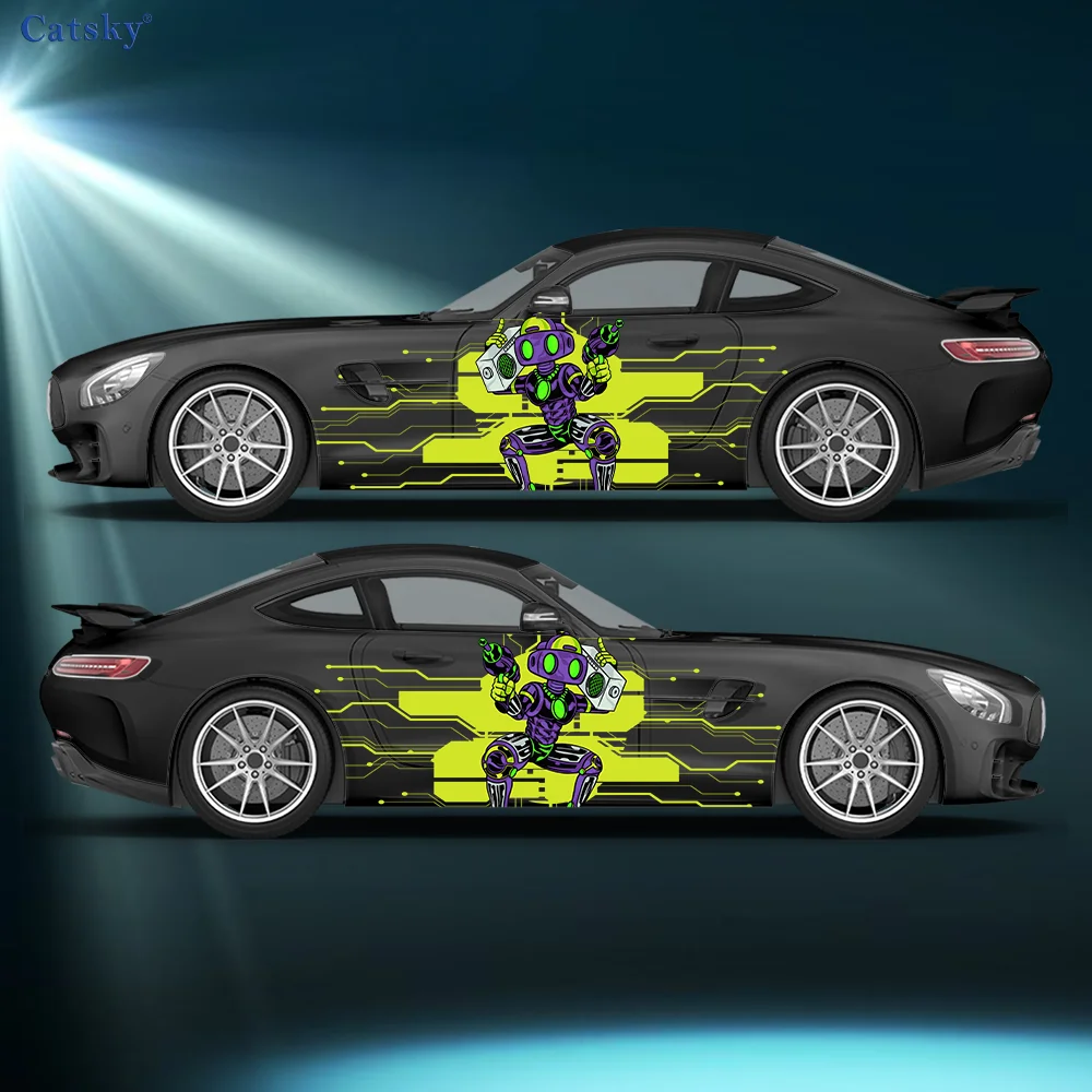 

Yellow Cyber Robot Lines Car Vinyl Wrap Decal Self-adhesive PVC Sticker Suitable for Trucks SUV Decoration Auto Accessories Gift