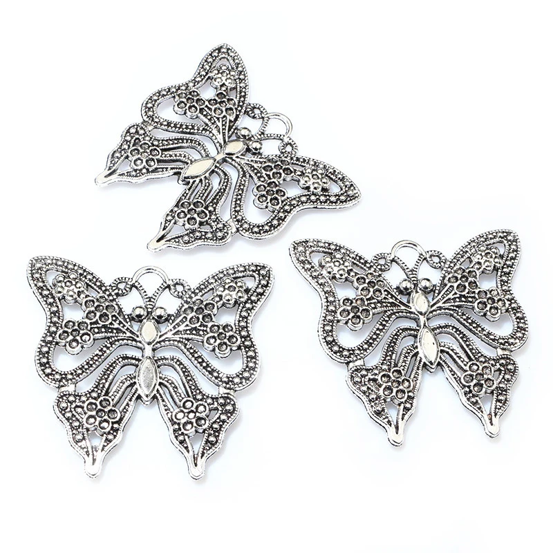 2pcs 51x55mm Antique Silver Plated Butterfly Handmade Charms Pendant DIY Jewelry Findings Supplies for Necklace Bracelet