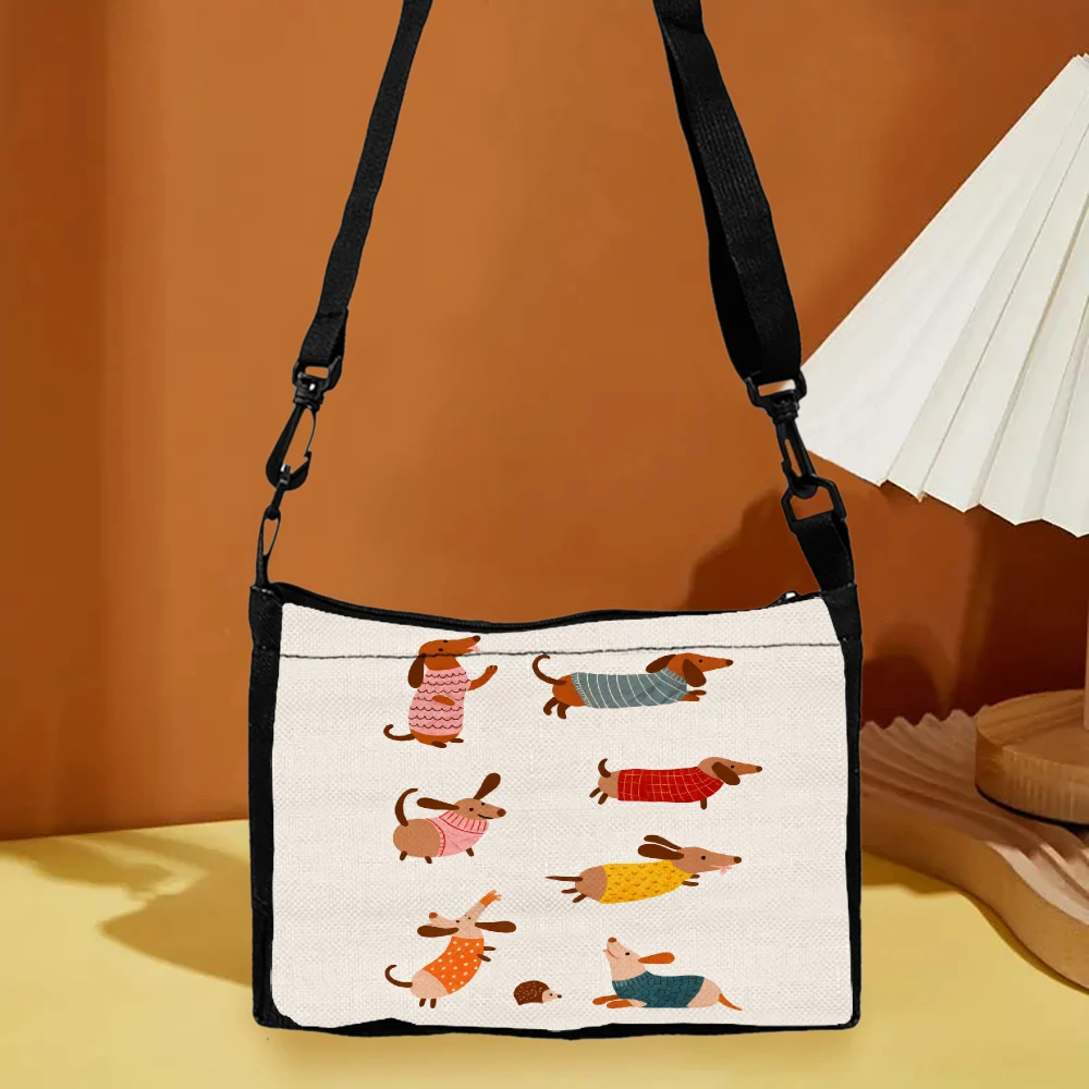 1pc Dachshund Dog Pattern Crossbody Bag Cream Color Cute Dogs Wearing Sweaters Print Shoulder Bags For Women Girls Daily Use Sho