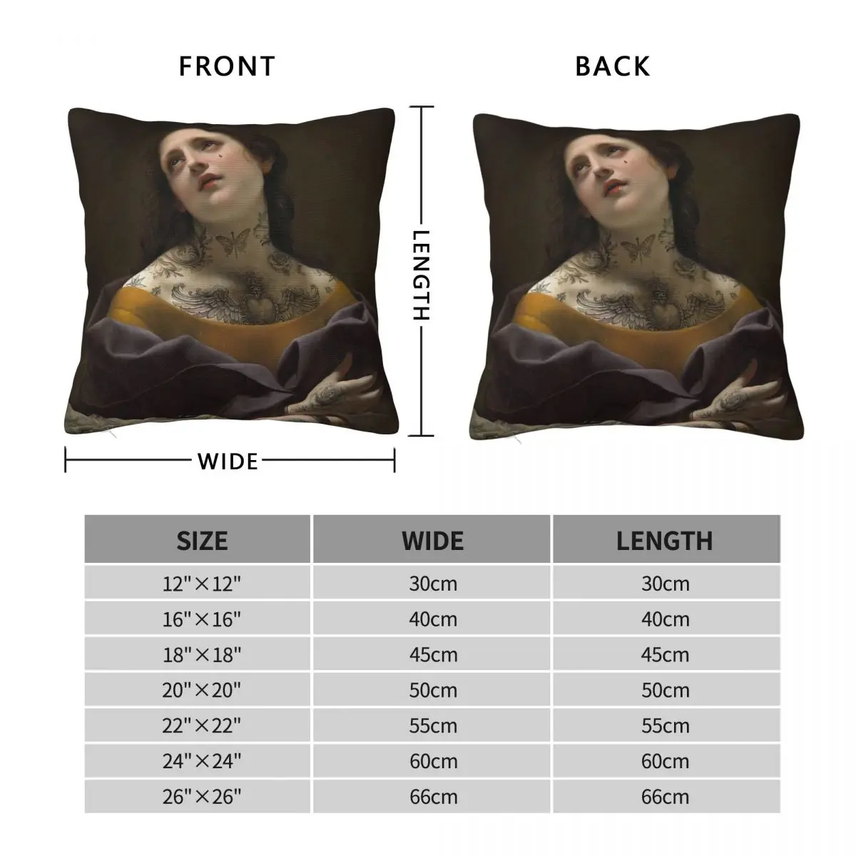 Tattooed Saint Girl Square Pillowcase Polyester Linen Velvet Printed Zip Decorative Room Cushion Cover 18