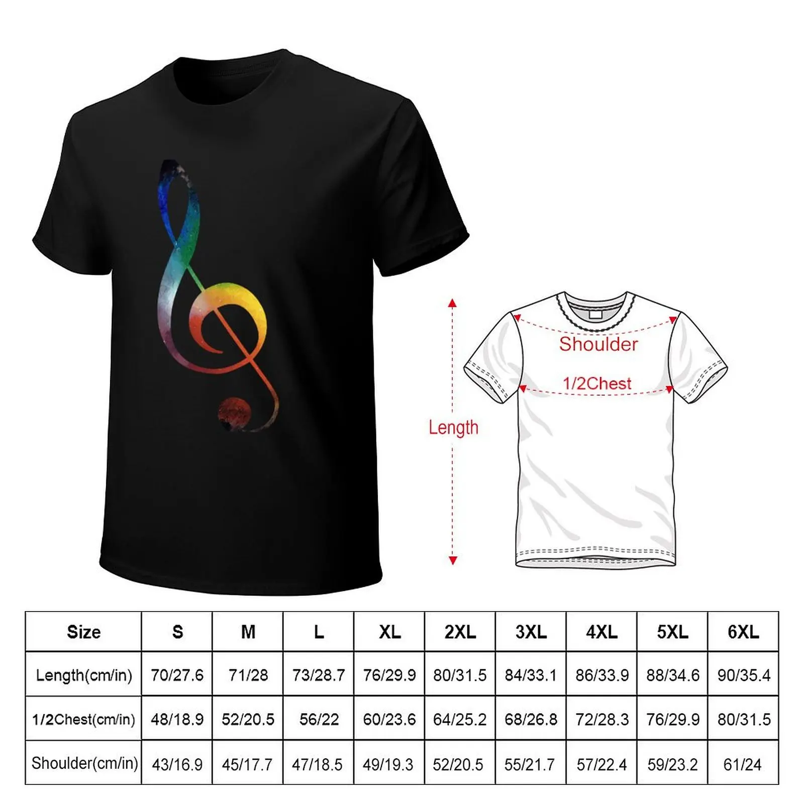 Rainbow Space Treble Clef T-Shirt Simple Casual Short Sleeve Cotton T-Shirt