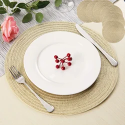Golden Sliver Glitter Round Braided Placemats Set of 6 34/38CM Circle Place Mats Washable Table Mats for Kitchen Party Wedding