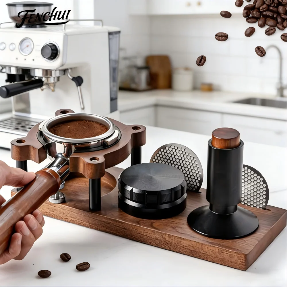 

Wood Coffee Tamper Mat Station 51/53/54/58mm Portafilter Holder Espresso Tamping Stand Filter Screen Storage Rack Barista Tool