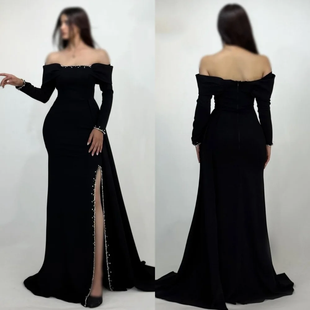 

Customized Elegant Simple Jersey Pleat Rhinestone A-line Off-the-shoulder Long Dresses Bespoke Occasion Dresses Sizes Available