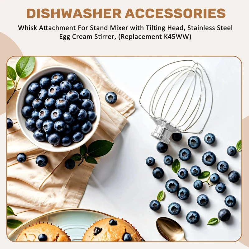 Whisk Attachment For Kitchenaid Stand Mixer With Tilting Head, Stainless Steel Egg Cream Stirrer, (Replacement K45WW)