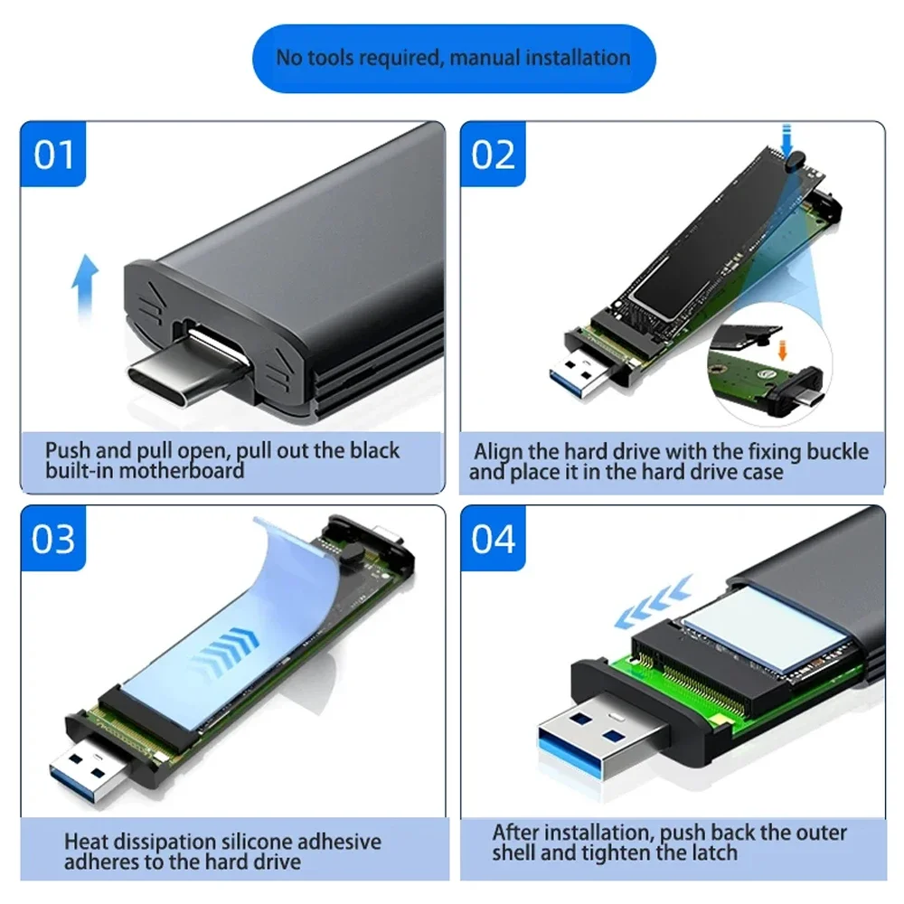 Custodia SSD M2 da 10 Gbps M.2 NVMe NGFF SATA SSD Adattatore per custodia USB 3.2 Gen2 Custodia esterna USB C Supporta copertura in metallo M2