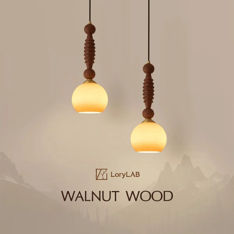 

Walnut Wood Gradient Glass Roman Column, French Retro Vintage, Pendant Light for Dining Room, Bedroom bedside, Kitchen, Living