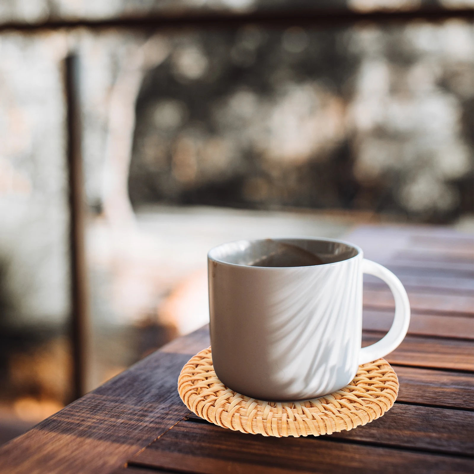 

Rattan Coaster Set 6 Pieces Plus Basket 10CM Round Woven Heat Insulation Pad for Tea Cup Bowl Table Mat Placemat