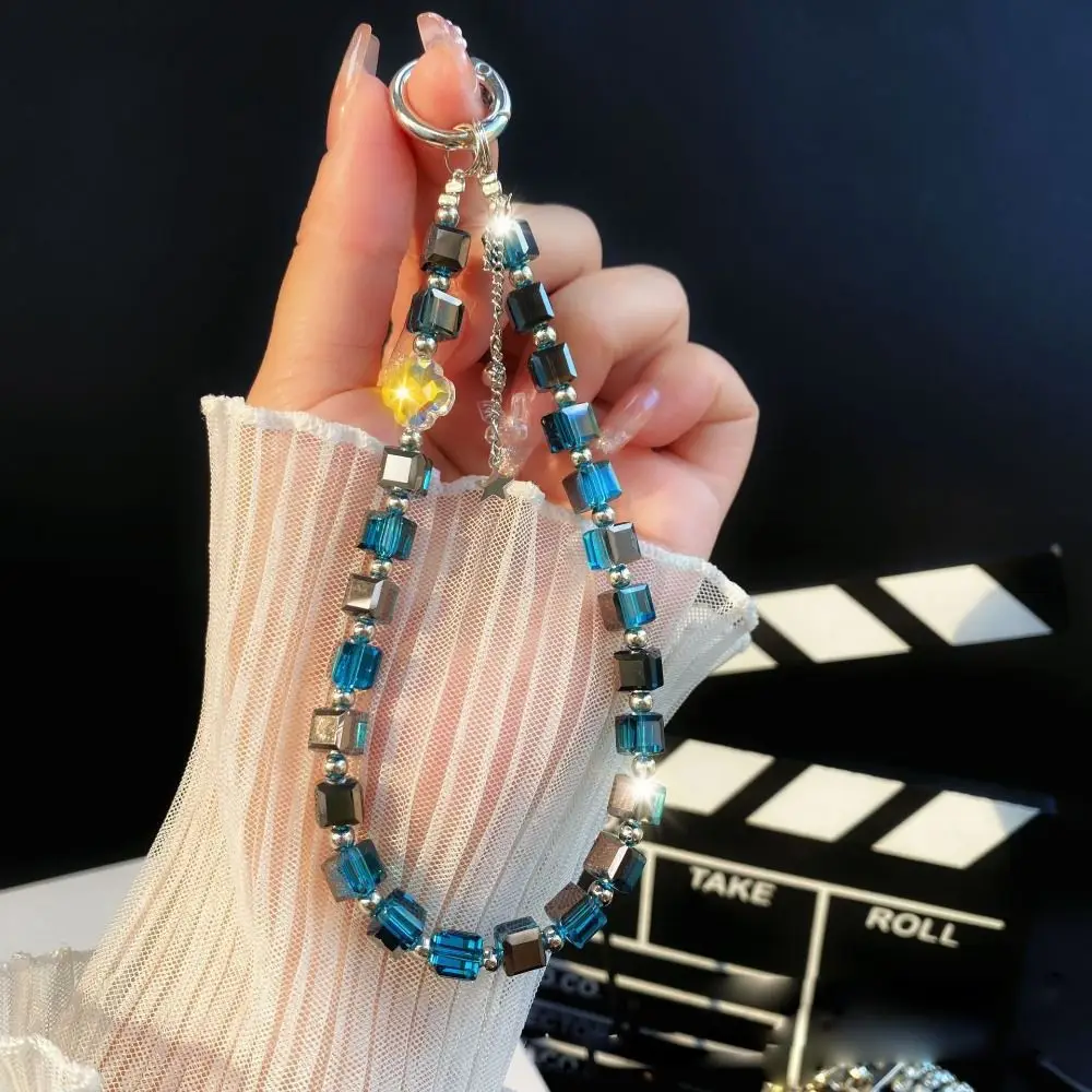 Fashion Sparkle Wrist Phone Lanyard Clear Anti-lost Crystal Bead Pendant Colorful Bag Accessories Phone Charm Keychain