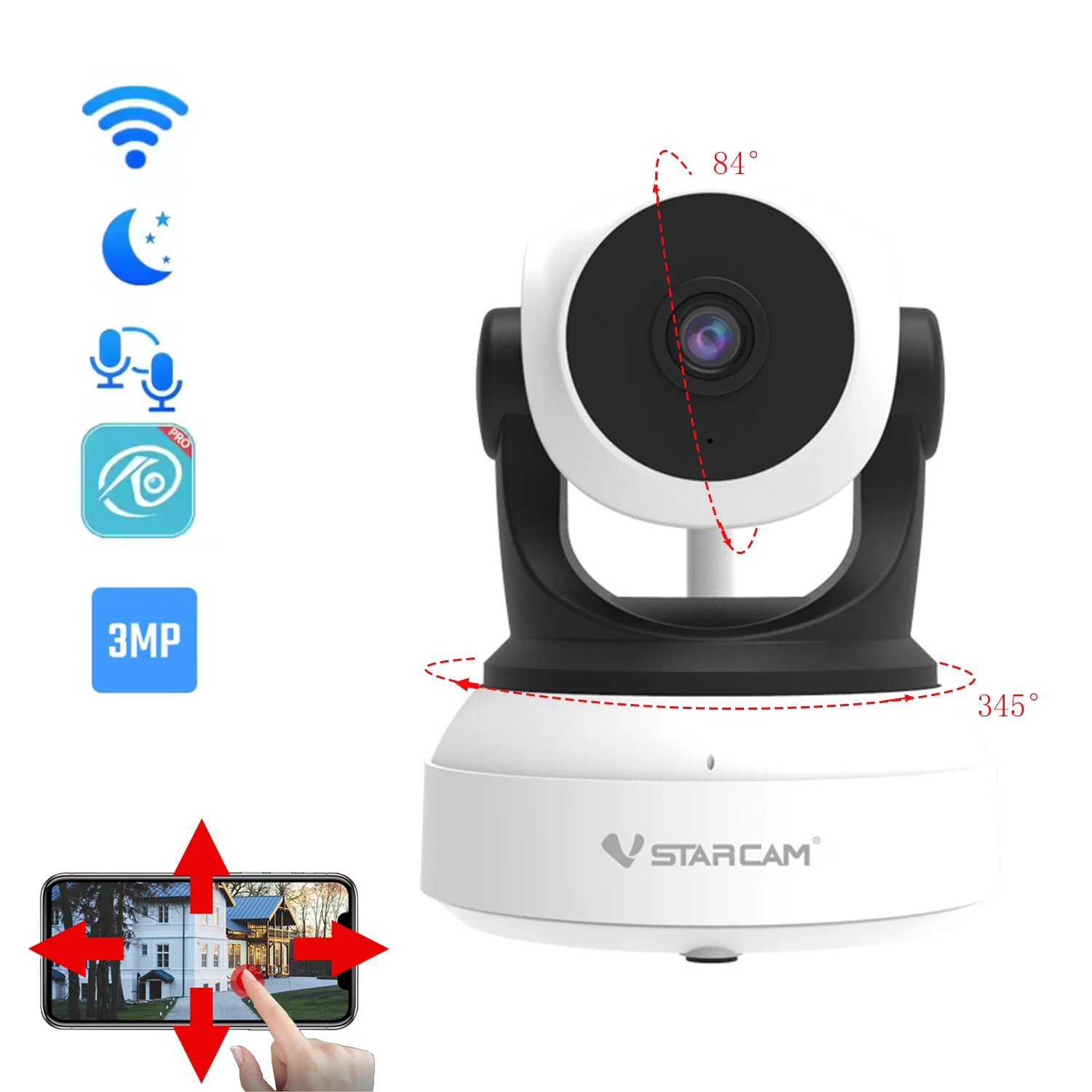 

Vstarcam 1080P Wifi IP Security Camera 3MP Indoor Auto Tracking HD Night Vision Two Way Audio Surveillance Baby Monitor Pet Cam