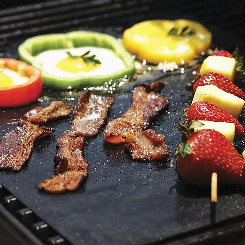 1PC New Reusable Heat-Resistant BBQ Baking Pad Covers Non-stick Barbecue Mat Foil Oilpaper With Food Clip Oil Brush BBQ Tools