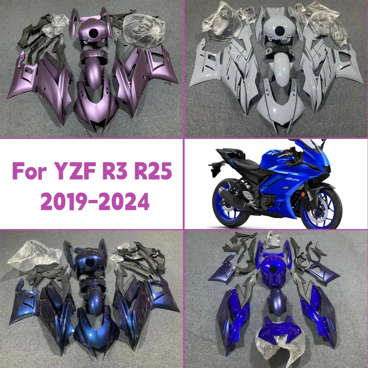 Fairing Kit 2019-2024 YZF R3 R25 Bodywork Tank Cases ABS Plastic Fairings Custom Fit for 19-24 Yamaha YZFR3 YZFR25