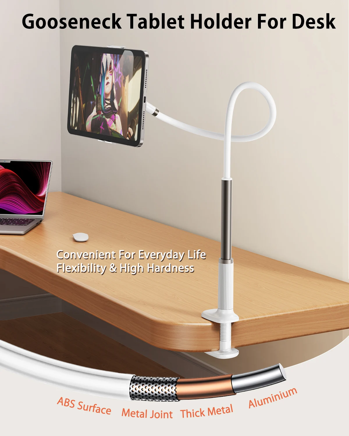 Oatsbasf Gooseneck Tablet Holder Stand Desktop Clip Phone Stand with Adjustable Flexible Long Arm for Bed Lazy Bracket 4.7-13
