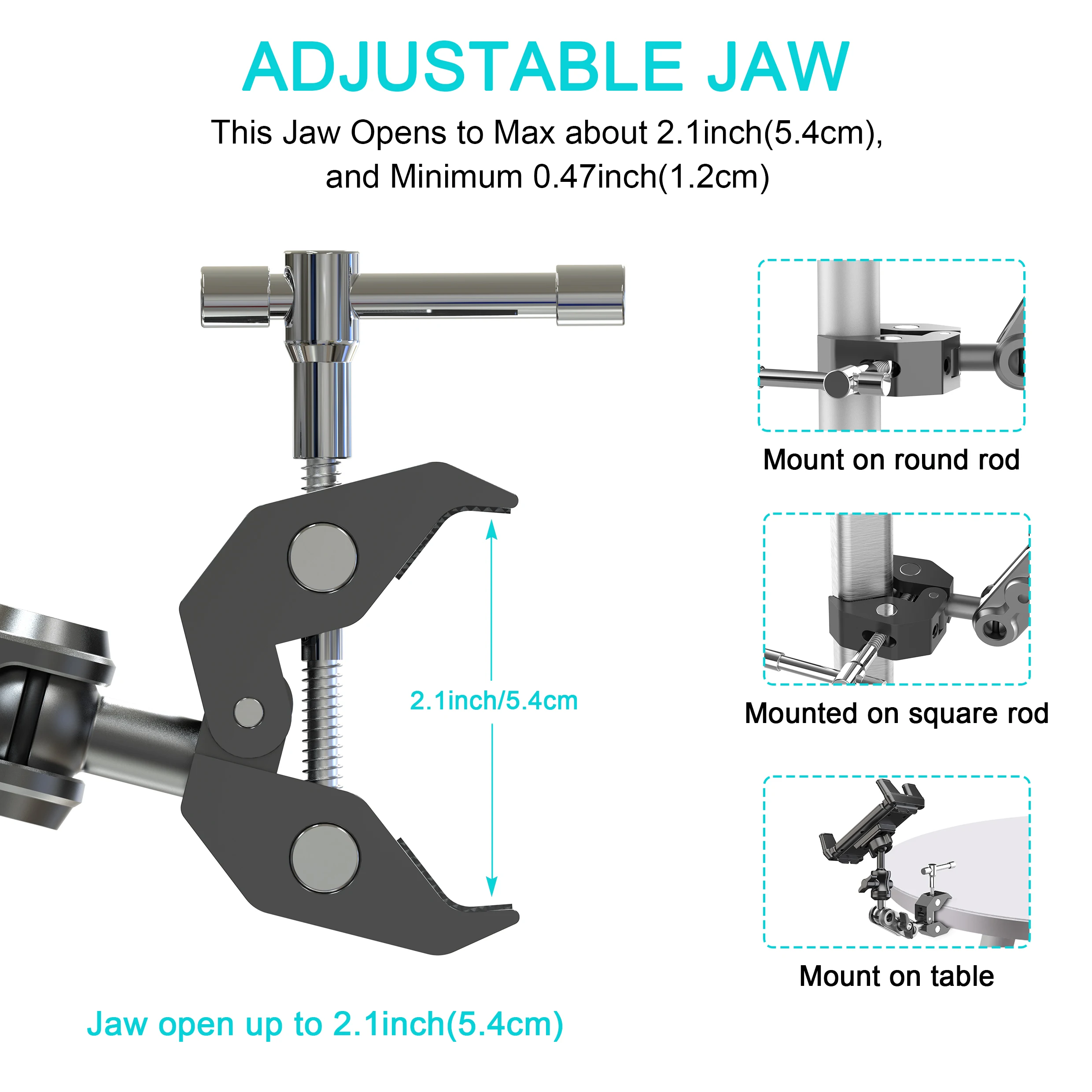 Phone and Tablet Holder for Treadmill/Spin Bike/Stroller/Wheelchair/Golf Cart/Poles/Music Stand/Stationary Bike