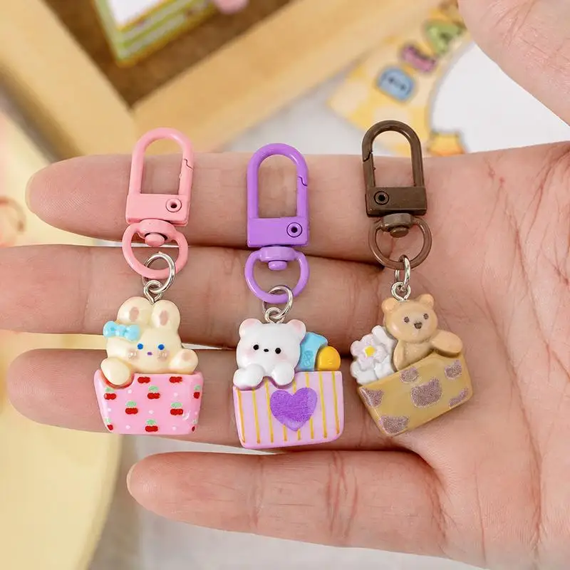 Cute Cartoon Animal Keychain For Keys And Accessories Cute Resin Animal Box Keychain DIY Bag Charm Girly Key Ring