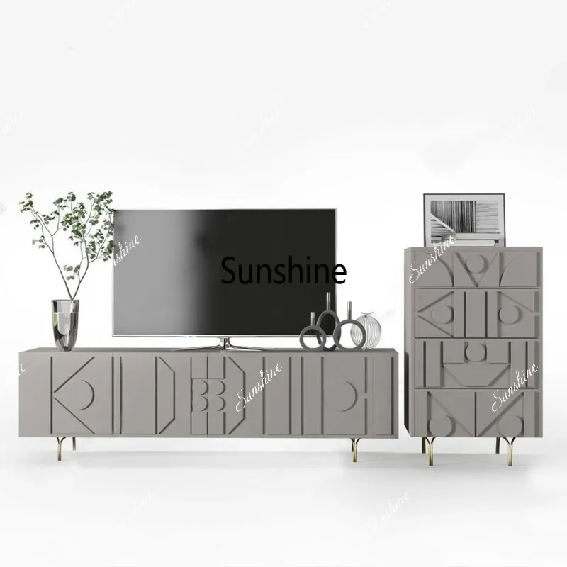 

Italian minimalist paint TV cabinet Solid wood living room audio-visual cabinet