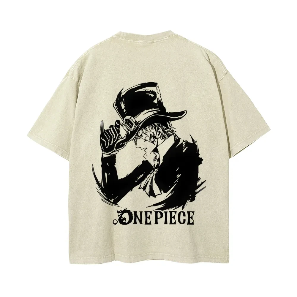 One Piece Herren- und Damen-T-Shirt im Used-Look, Sabo, Sommer- und Frühlings-Anime-Baumwoll-T-Shirt, Retro Distressed Sport-Kurzarmshirt