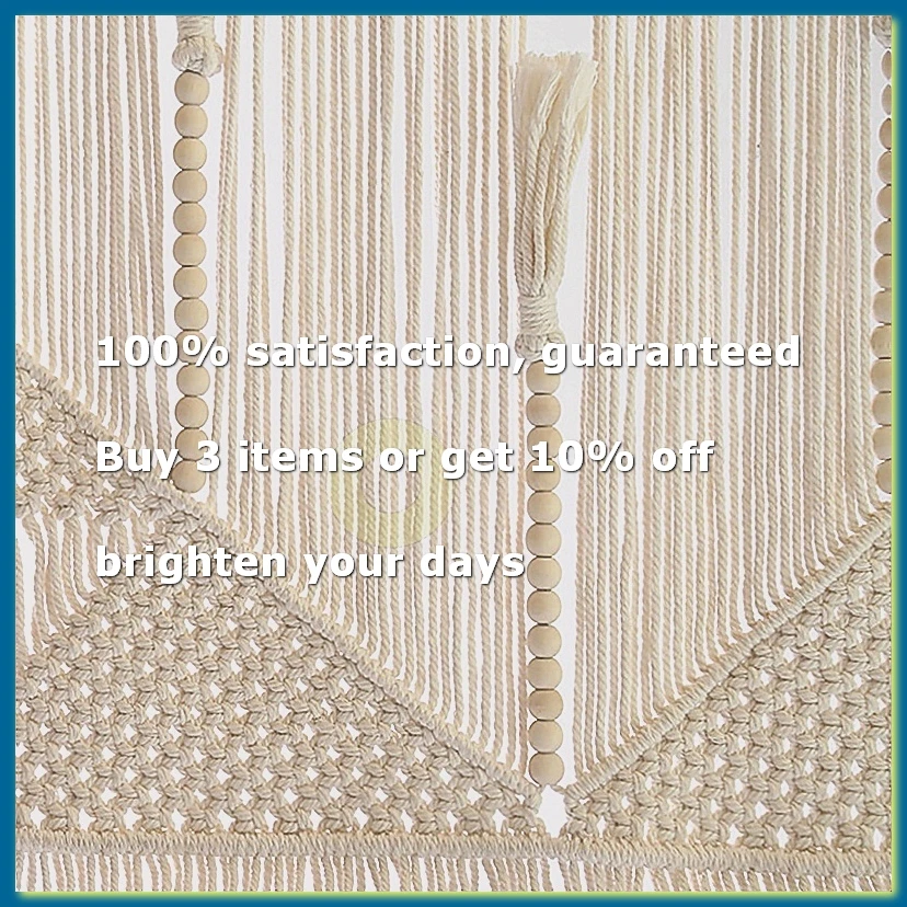 Macrame Wall Hanging Boho Woven Tapestry, Beige White Tassel Decor Curtain for Home Backdrop (Wood Stick Not Included)