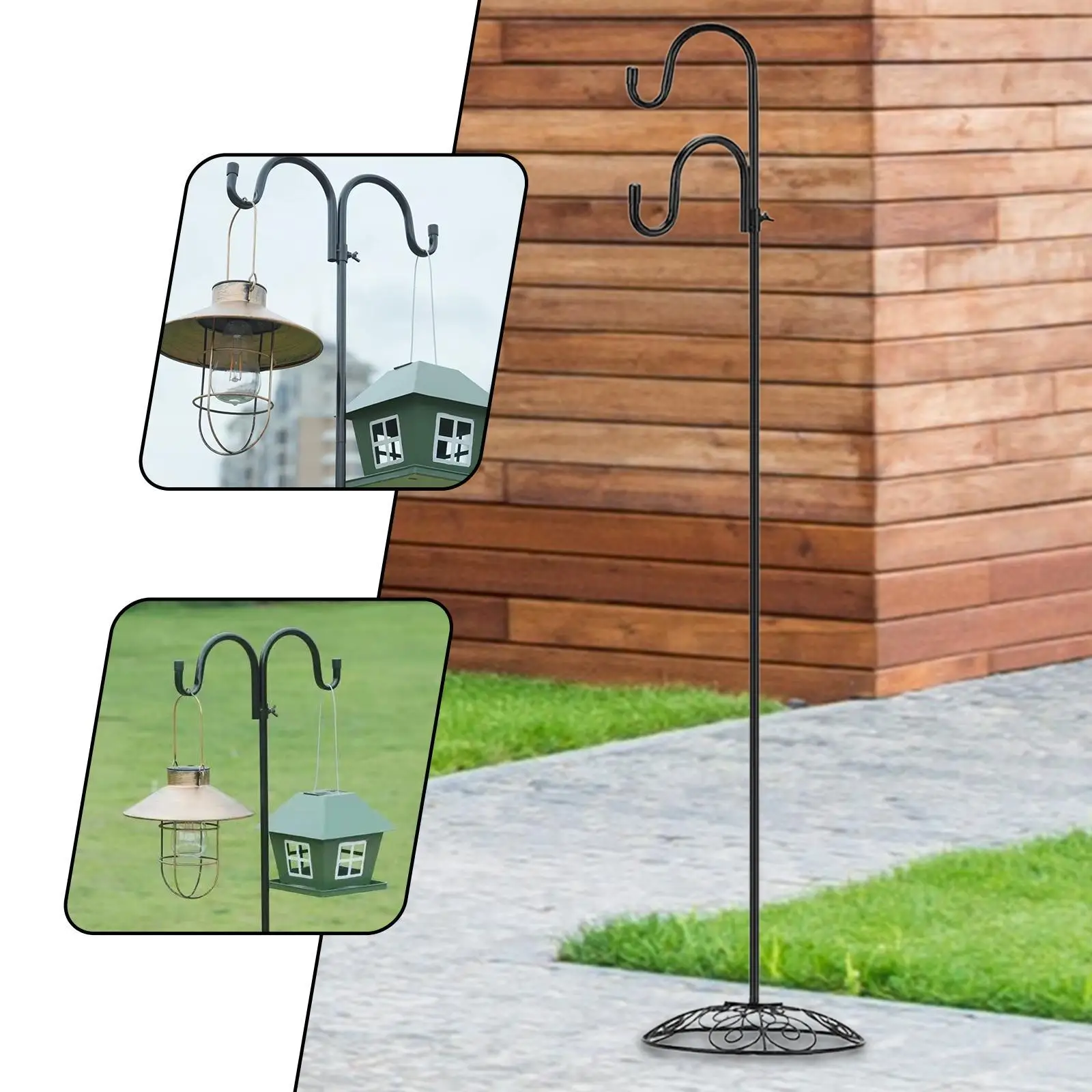 

Shepherds Hook Stand Standing Pole Holder with 1 Adjustable Hook Display Hanger for Hanging Bird Feeder Wreath Plant Baskets