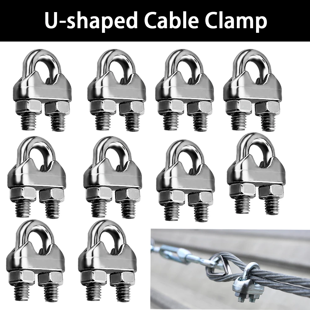 

1-50PCS U-shaped Cable Clamp 304 Stainless Steel Wire Rope Sling Fastening Accessories for 1/2/3/4/5/6/8/10mm Anti-corrosion