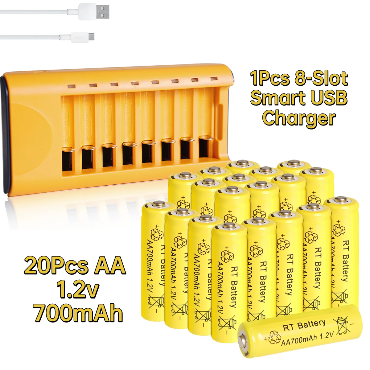 

Skywolfeye 20Pcs AA 1.2V Ni-MH Rechargeable Batteries with USB AA AAA Charger 8 Bay for Outdoor Solar Lights and Lawn Lamps