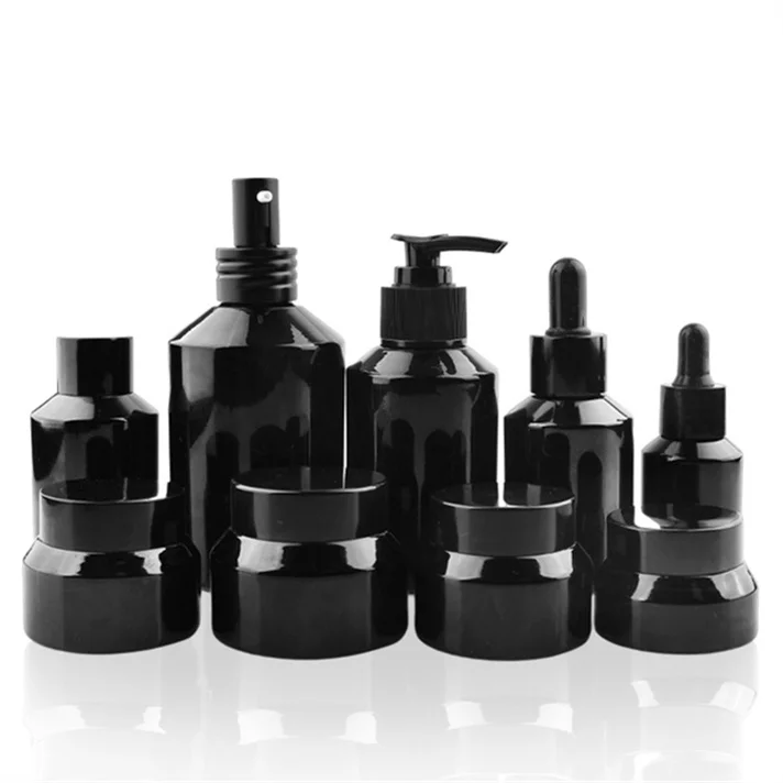 Slanted Shoulder Recyclable Cosmetic Glass Bottles Empty Skincare Container Set Essence Dropper Lotion Pump Spray Toner Bottles