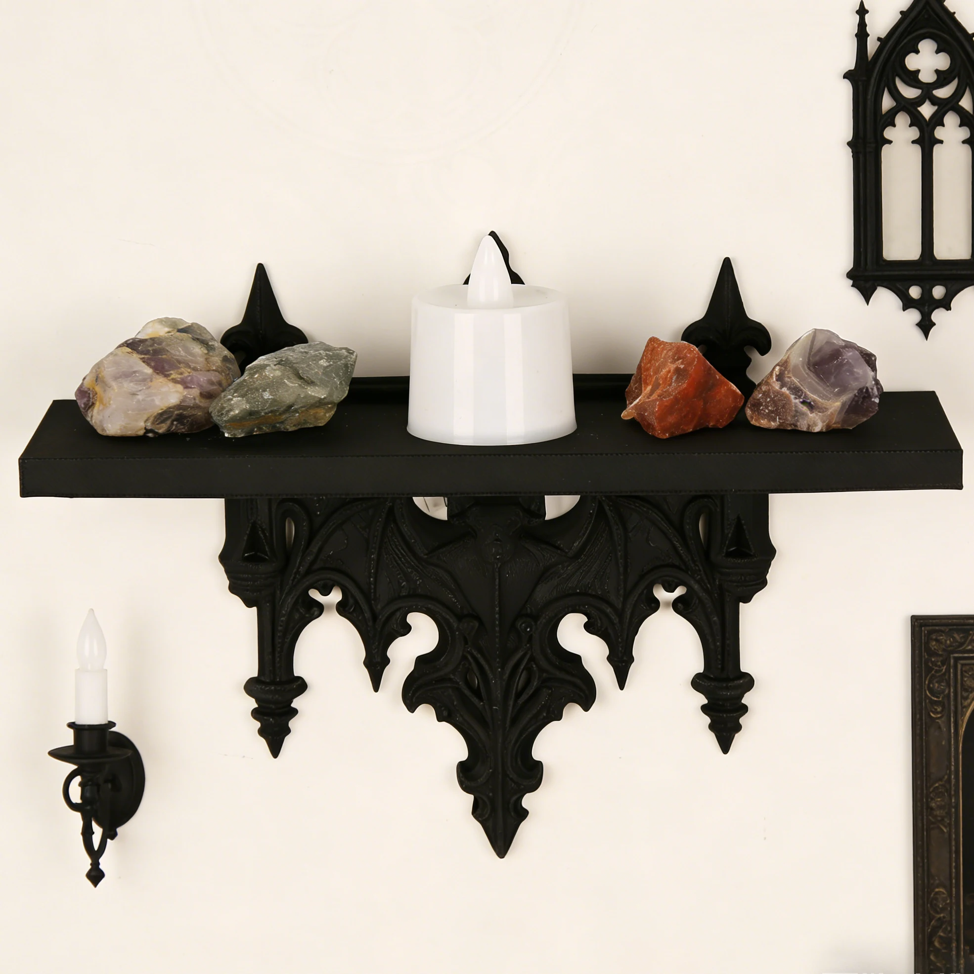 Estante de pared tallado con murciélago gótico oscuro transfronterizo para decoración de pared del hogar de estilo personalizado Retro y escenario de almacenamiento
